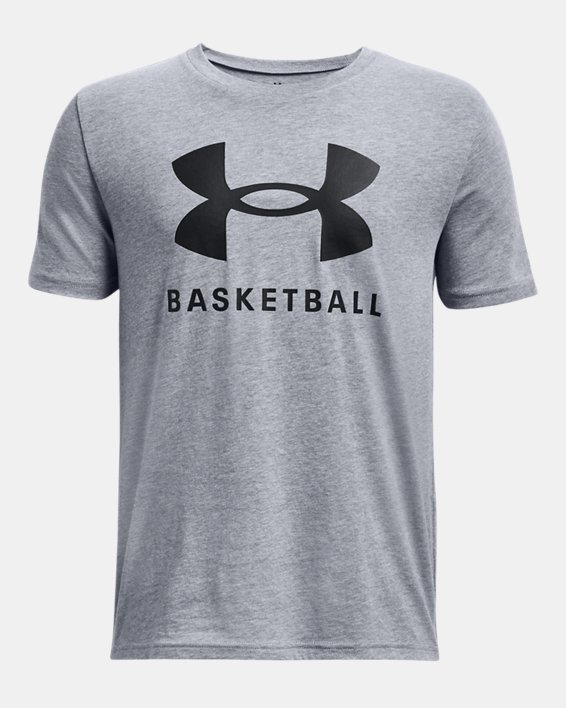 Boys' UA Basketball Icon Logo Short Sleeve in Gray image number 0